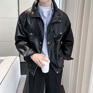 痞帅Pu皮衣垫肩皮夹克男机车服秋冬高街外套JK0633-P80图片
