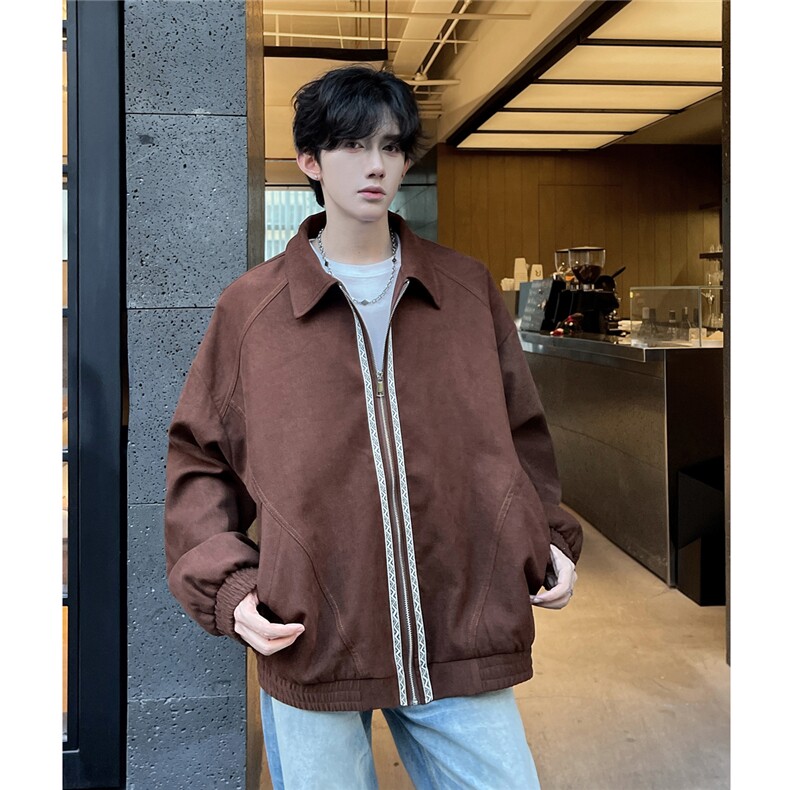 W364TP75美式复古织带夹克宽松翻领外套男女同款情侣休闲上衣图片