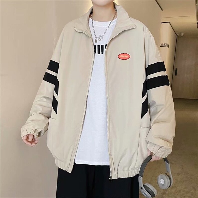休闲宽松百搭外套嘻哈新款潮牌男条纹撞色夹克棒球服W1447-P48,男装夹克,星座512-2