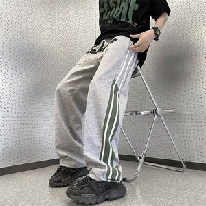 港风男休闲卫裤毛巾绣五角星条纹拼接抽绳束脚休闲长裤h9527 P35图片