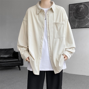 8XL-M灯芯绒衬衫特大码复古秋冬翻领长袖上衣纯色外套CS9001/P58图片