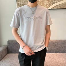 轻奢小熊图立体压印T恤男夏季丝光罗马针织透气短袖衫T564，男装T恤，星座1116A-2（原606A-1）