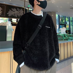 B331P60秋冬纯色打底衫小众款个性毛衣圆领男装休闲男生上图片