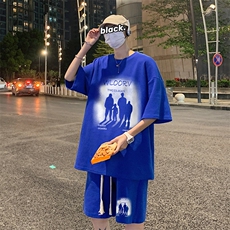 套装！夏季华夫格套装男T恤短裤男两件套大码港风TZ50-P50，男装休闲套装，电商B367