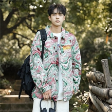 外套男春秋款美式高街痞帅夹克宽松休闲机车服休闲，男装夹克，星座716-4