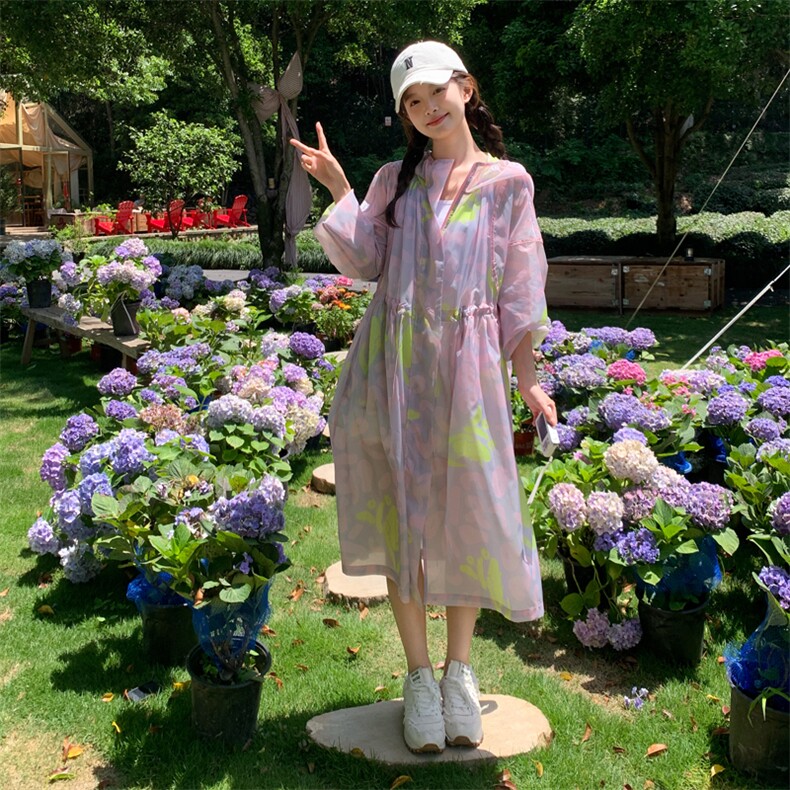 印花连帽长款防晒衣女2026夏季新款设计感外套女182-8656P125K188,女装防晒衣,浙宝182A