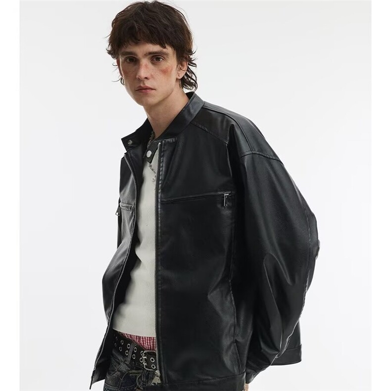美式复古美拉德拉链PU皮衣宽松皮夹克潮牌机车外套Y1033-P80网图,男装皮衣,电商B245