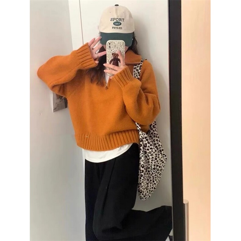 MM133-P68净色甜美减龄宽松半拉链套头毛衣保暖长袖高领秋冬上衣,针织衫/毛衣,星座617A-2