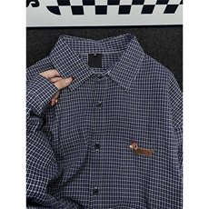 TC639-P45新款藏青格子衬衫外套女宽松刺绣翻领外搭长袖衬衣ins，女装衬衫，星座617A-2