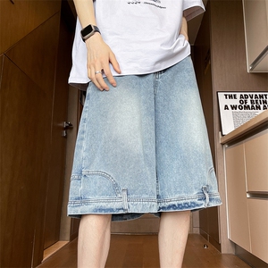 8XL-M特大码牛仔裤短裤男美式倒装五分裤子宽松直筒DK1527P45