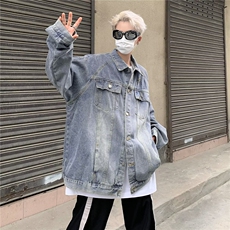 复古牛仔外套男士春秋季宽松设计感小众拉链百搭夹克上衣JK8609，男装夹克，星座1116A-1（原606A）