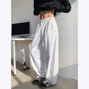 白色休闲裤男士春夏轮廓型堆堆裤直筒运动裤宽松百搭长裤 P48图片