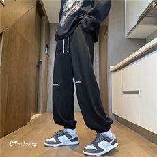 春季新款港风字母刺绣远动宽松束脚休闲卫裤B315-K23497-p55控78，男装休闲裤，电商B315