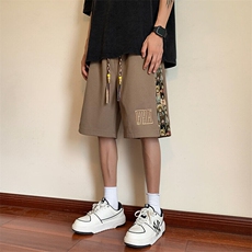 休闲中国风短裤男夏季直筒新款小熊刺绣抽绳高街五分裤子国潮男装，男装休闲裤，电商A022