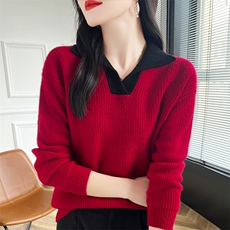 2025新款春秋季v领羊绒衫女100纯羊绒山羊绒宽松拼色女士羊绒毛衣，女装羊毛衫，蒙特羊绒
