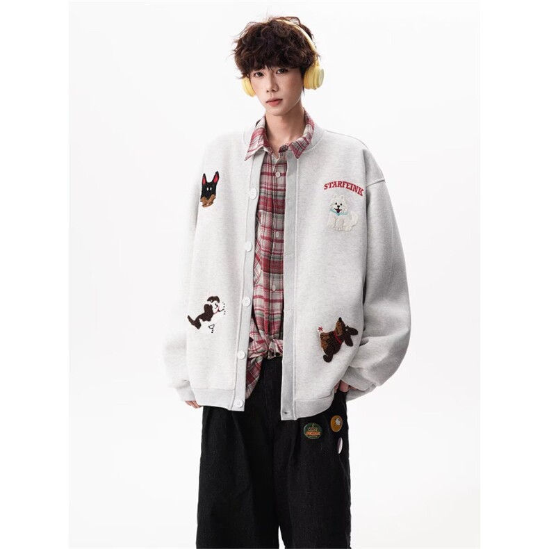 美式趣味毛巾绣慵懒卫衣开衫男女秋冬情侣棒球服潮SX1010P51,女装职业装,星座1112-1