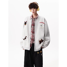 美式趣味毛巾绣慵懒卫衣开衫男女秋冬情侣棒球服潮SX1010P51，女装职业装，星座1112-1