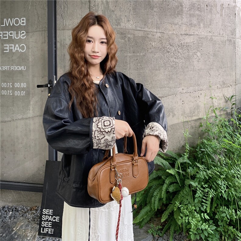 碎花拼接两面穿皮衣外套女春秋2025新款小个子流行爆款韩系夹克,女装皮衣,2C307