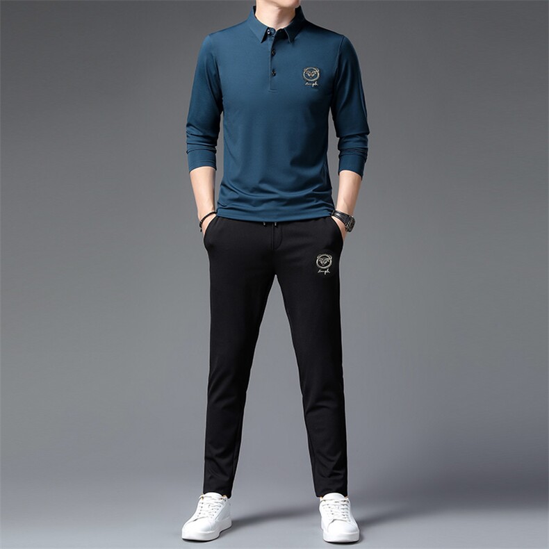 运动服套装男士春秋季2023年新款翻领刺绣中年装卫衣休闲两件套,男装休闲套装,电商B212（原钱塘6029）