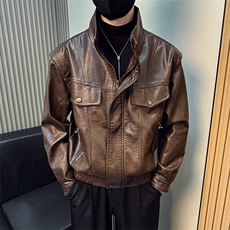 秋冬季男士立领中短款韩版潮流时尚皮衣皮夹克男A368-J017-P158，男装皮衣，电商A368