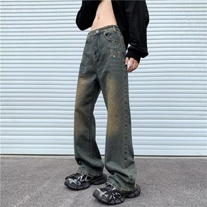 美式复古潮男百搭宽松拖地牛仔裤图片