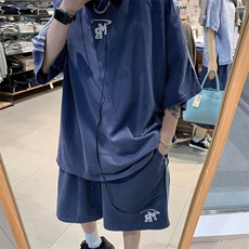 套装男韩版潮流字母印花高街帅气2026夏季新款ins假两件W4802-P48，男装休闲套装，星座412