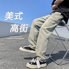 2023美式高街风显高显瘦免烫垂顺百搭简约拖地牛仔裤K825特批37，男装休闲裤，星座718-1