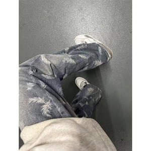 美式高街印花渐变直筒牛仔裤男潮牌小众显瘦百搭阔腿裤图片