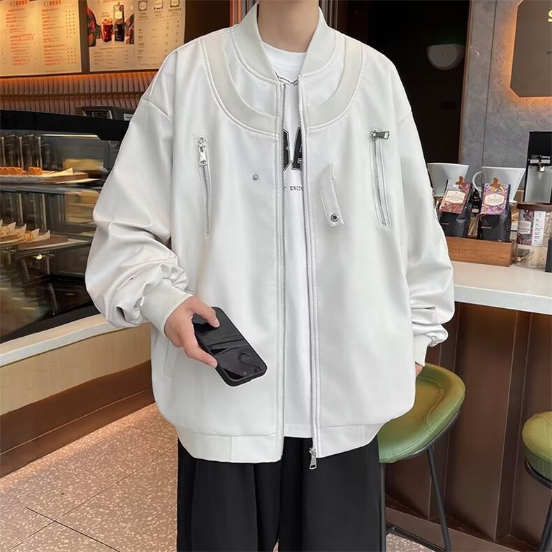 皮衣外套男秋季新款飞行员夹克青少年痞帅机能机车服男款J351,男装夹克,星座1116A-1（原606A）