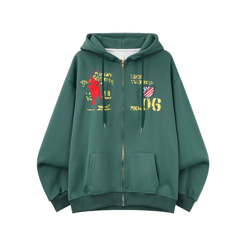 美式复古字母印花刺绣宽松连帽卫衣潮流秋季新款设计感休闲外套图片