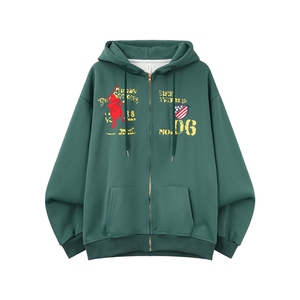 美式复古字母印花刺绣宽松连帽卫衣潮流秋季新款设计感休闲外套图片