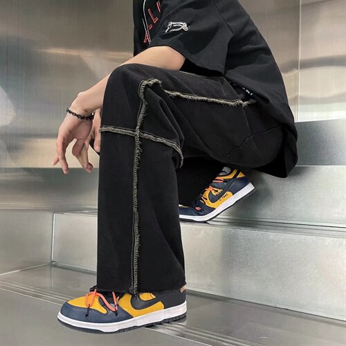 毛边牛仔裤男夏季潮牌宽松大码休闲裤子高街设计感NZ15P38,男装牛仔裤,星座1116-2