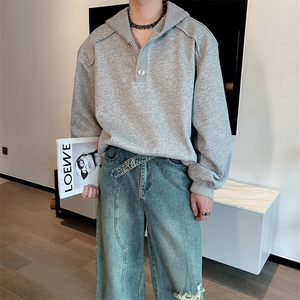 秋季新款连帽高级拼接针织宽松休闲套头卫衣外套男潮流WY001特-60图片