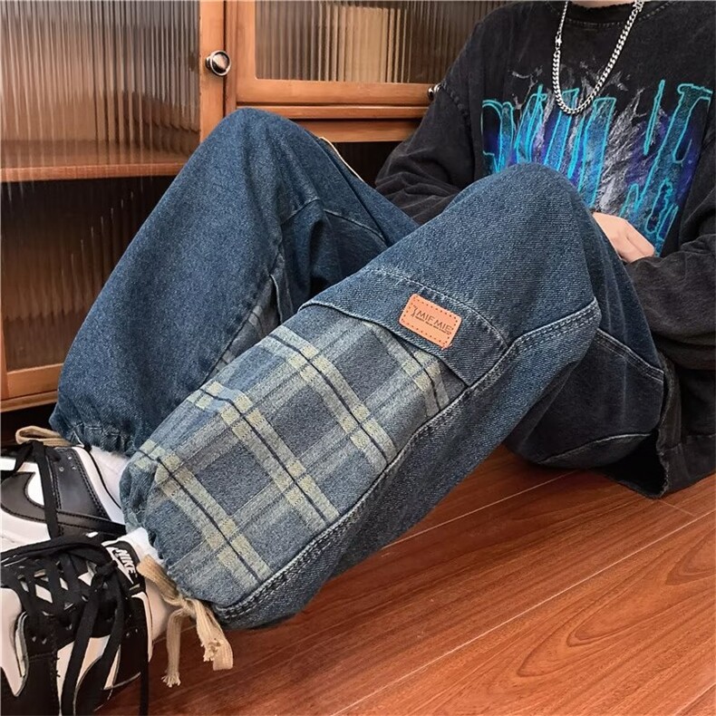 牛仔裤男秋季潮大码拼接休闲裤子高街N16P42,男装牛仔裤,星座1116-2