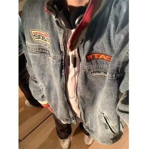 美式复古撞色拼接立领牛仔夹克潮牌高街牛仔衣外套男LN21099-P80图片