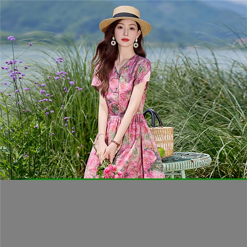 新中式盘扣印花棉麻连衣裙女2026夏新款气质收腰显瘦独特漂亮裙子,女装连衣裙,倪叶myz
