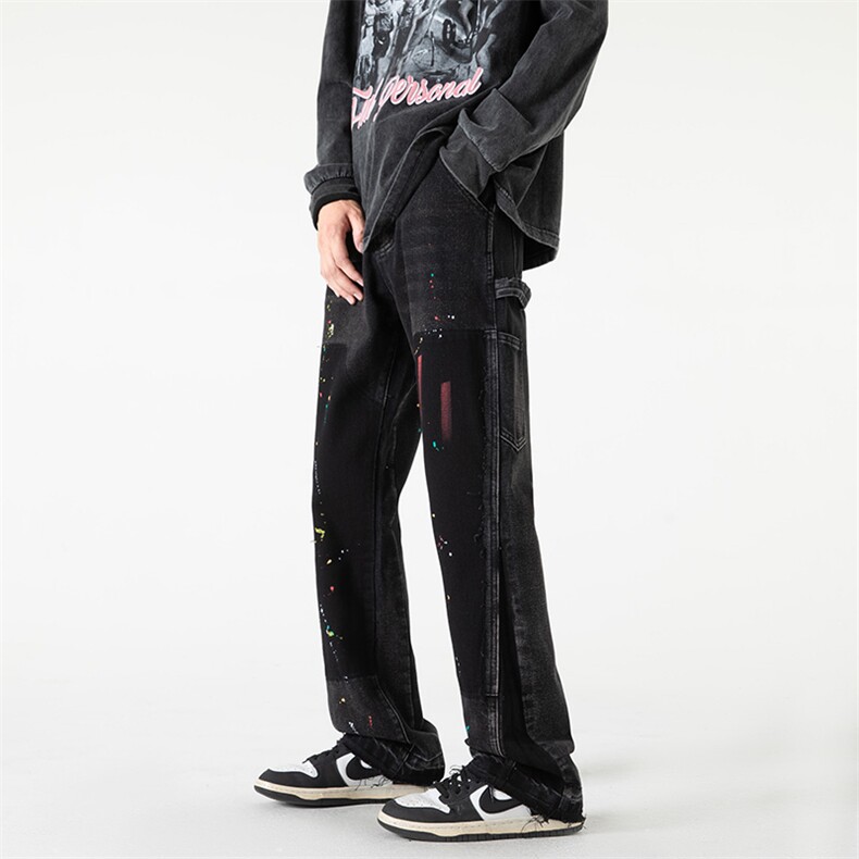 B221美式ins高街小众个性款喷墨微喇牛仔裤子LK22084-P70控98,男装牛仔裤,电商B221