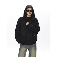 可二开发光贴片连帽工装冲锋衣大码M-5XL夹克女JK78076P85控128，女装短外套，星座226-1