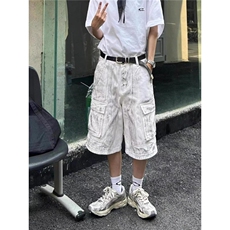 美式街头工装牛仔短裤男多口袋设计宽松五分裤直筒裤LD66811-P54，男装牛仔裤，星座1008