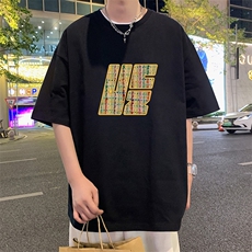 T767P26夏季新品港风高街美式短袖T恤宽松ins重磅纯棉体恤，男装T恤，星座304A