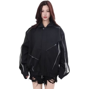 小众金属尼龙亮银刀割拼接廓形垫肩夹克男女装夹克网图JK6596-P70