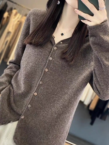 一线成衣100%纯羊毛连帽开衫女秋冬针织毛衣宽松慵懒羊绒外套帽衫图片