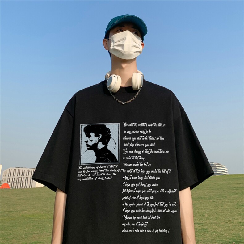 港风23新款夏季时尚百搭宽松字母印花100棉短袖T恤T61110P30控48,男装T恤,电商A268A