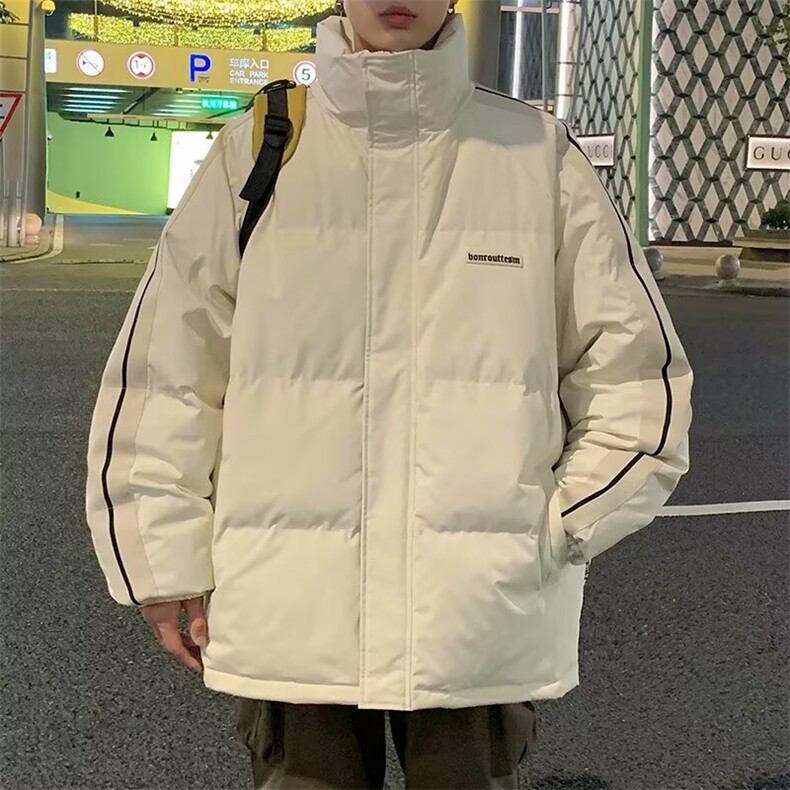 冬季设计感休闲宽松棉服外套男女情侣保暖棉衣潮流条纹立领棉袄男,男装棉衣,星座218-1（原230）