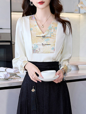 女2024春秋季新款年轻妈妈洋气高贵新中式日常马面裙女，女装衬衫，火爆靓佳人