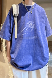 ！2024夏季新款男士水洗潮牌短袖T恤情侣半袖XT133P35图片