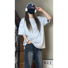 美式破洞短袖T恤男夏季潮牌半袖衣服宽松重磅体恤衫T3650-特价P33，男装T恤，电商A007