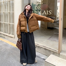 新款【大货】麂皮绒拼50白鸭绒羽绒服2C110-H9811-P245-K368，女装羽绒服，2C110