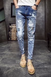 2021春夏薄款弹力牛仔裤男修身小脚裤店主风QT6027-89055-P95图片