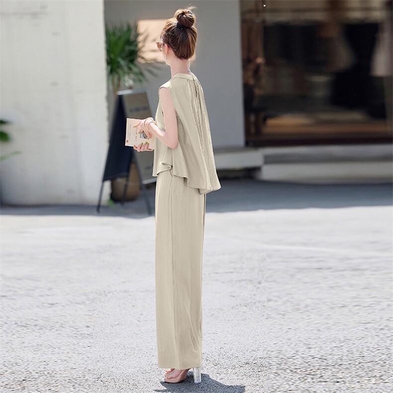 法式高级感时尚套装女2025夏季新款洋气减龄无袖上衣阔腿裤两件套,女装套装/套裙,米雪儿